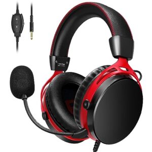 wolflaws gaming headset for ps5 ps4 pc xbox one switch, removable noise cancelling over ear headphones with mic, bass surround sound, memory earmuffs, wired headsets for mac laptop xbox series
