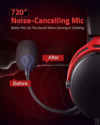 WolfLawS Gaming Headset for PS5 PS4 PC Xbox One Switch, Removable Noise Cancelling Over Ear Headphones with Mic, Bass Surround Sound, Memory Earmuffs, Wired Headsets for Mac Laptop Xbox Series