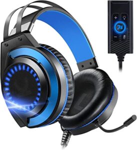 gaming headset with 7.1 surround sound and noise canceling mic & memory foam ear pads gaming headphones for pc, ps5, xbox one, nintendo switch (blue)