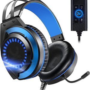 Gaming Headset with 7.1 Surround Sound and Noise Canceling Mic & Memory Foam Ear Pads Gaming Headphones for PC, PS5, Xbox One, Nintendo Switch (Blue)