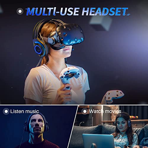 Gaming Headset with 7.1 Surround Sound and Noise Canceling Mic & Memory Foam Ear Pads Gaming Headphones for PC, PS5, Xbox One, Nintendo Switch (Blue)