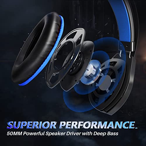 Gaming Headset with 7.1 Surround Sound and Noise Canceling Mic & Memory Foam Ear Pads Gaming Headphones for PC, PS5, Xbox One, Nintendo Switch (Blue)