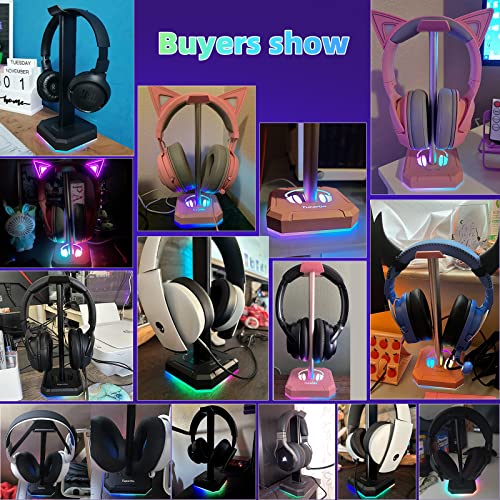 TuparGo Headphone Stand with Single Rolling RGB Light for Desk PC Gaming Headset,Aluminum Alloy Connecting Rod and Non-Slip Rubber Pad, Suitable for All Over -Ear Headphone(Basic Black)