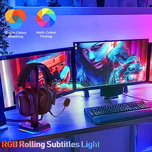 TuparGo Headphone Stand with Single Rolling RGB Light for Desk PC Gaming Headset,Aluminum Alloy Connecting Rod and Non-Slip Rubber Pad, Suitable for All Over -Ear Headphone(Basic Black)