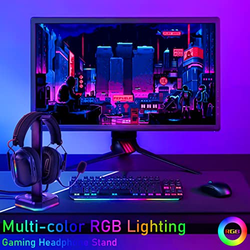 TuparGo Headphone Stand with Single Rolling RGB Light for Desk PC Gaming Headset,Aluminum Alloy Connecting Rod and Non-Slip Rubber Pad, Suitable for All Over -Ear Headphone(Basic Black)