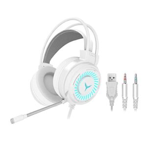 kokiya gaming headset with microphone, led light, pc headset with 4d stereo, white