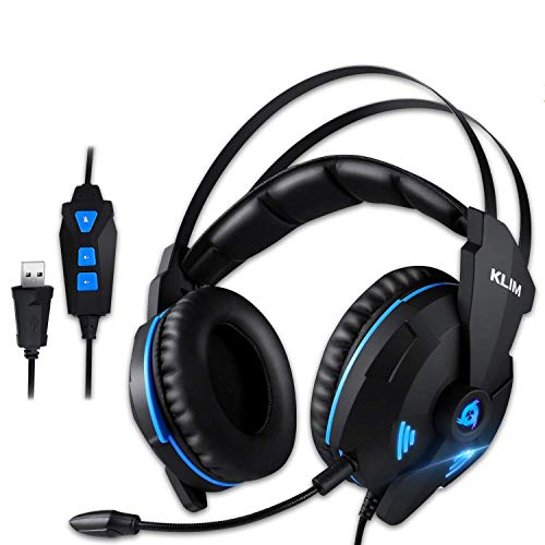 KLIM Impact - USB Gaming Headset - 7.1 Surround Sound + Noise Cancelling - High Definition Audio + Strong Bass - Video Games Headphones Audifonos with Microphone for PC Gamer PS4 - Noise Cancelling