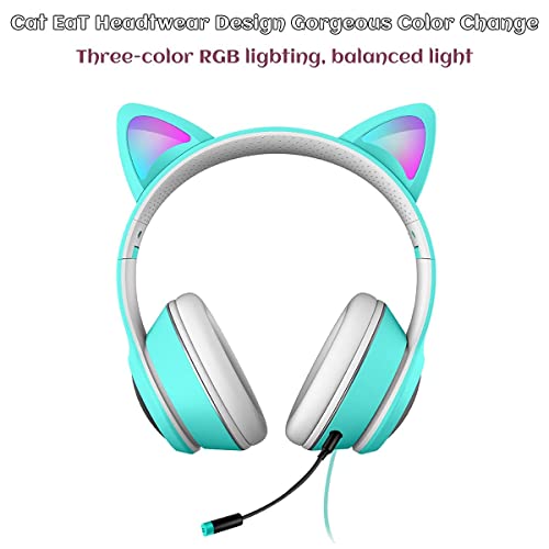 VIGROS Cat Ear Gaming Headphones Wired AUX 3.5mm LED Light, Noise Canceling Game Headphones Stereo Foldable Over-Ear Headsets with Microphone Fit Girls, Kids for PC, PS4, Switch, Xbox, Mobile, Laptop