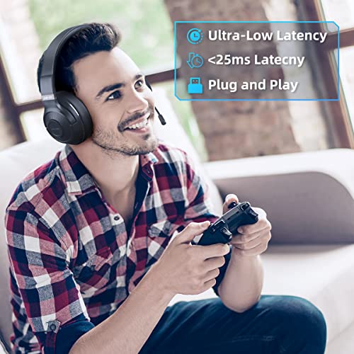 2.4Ghz Wireless Gaming Headset for PC, PS5, PS4, MacBook, with Microphone, Over-Ear Bluetooth Gaming Headphones for Cell Phone, Soft Earmuff - 40 Hours Playtime, Only Wired Mode for Xbox Series