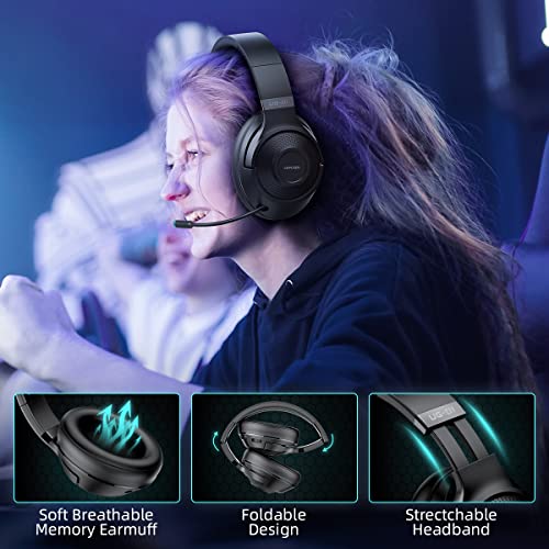 2.4Ghz Wireless Gaming Headset for PC, PS5, PS4, MacBook, with Microphone, Over-Ear Bluetooth Gaming Headphones for Cell Phone, Soft Earmuff - 40 Hours Playtime, Only Wired Mode for Xbox Series