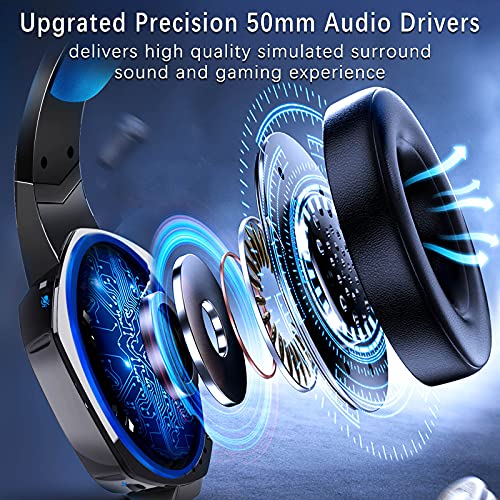 Gaming Headset for PS4 Xbox One PC PS5 Controller,Noise Cancelling Over Ear Headset with Microphone,Flip-to-Mute,Bass Surround Lightweight Headset Soft Memory Earmuffs for Laptop Mac