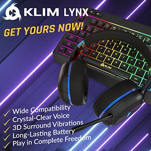 KLIM Lynx - New 2023 - Wireless Gaming Headset PS4 PS5 Switch PC - Long Lasting Battery + Ultra Low Latency + 3D Vibrations + RGB - Lightweight Wireless Gaming Headphones with Mic