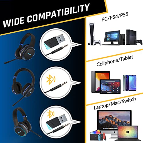 KLIM Lynx - New 2023 - Wireless Gaming Headset PS4 PS5 Switch PC - Long Lasting Battery + Ultra Low Latency + 3D Vibrations + RGB - Lightweight Wireless Gaming Headphones with Mic