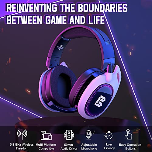 BENGOO TA81 Wireless Gaming Headset with Microphone for PS5 PS4 PC, 5.8GHz Wireless Bluetooth USB Gamer Headphones with Noise Canceling Mic, 7.1 Surround Sound, Wired Mode for Controller