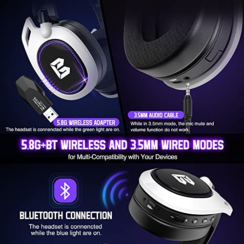 BENGOO TA81 Wireless Gaming Headset with Microphone for PS5 PS4 PC, 5.8GHz Wireless Bluetooth USB Gamer Headphones with Noise Canceling Mic, 7.1 Surround Sound, Wired Mode for Controller