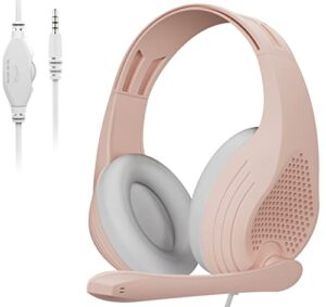 anivia a9s computer headsets over ear headphones wired gaming headset with microphone, stereo surround sound for pc, xbox one, ps5, ps4, switch - rose gold pink