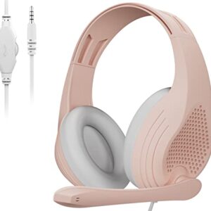 Anivia A9S Computer Headsets Over Ear Headphones Wired Gaming Headset with Microphone, Stereo Surround Sound for PC, Xbox One, PS5, PS4, Switch - Rose Gold Pink