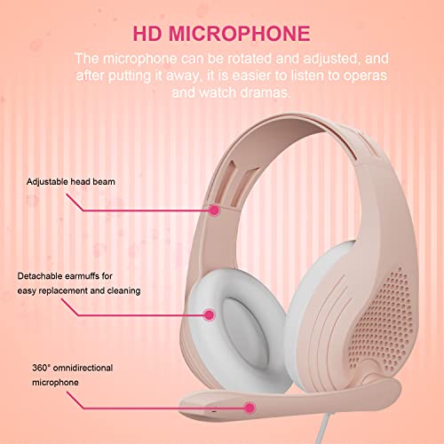 Anivia A9S Computer Headsets Over Ear Headphones Wired Gaming Headset with Microphone, Stereo Surround Sound for PC, Xbox One, PS5, PS4, Switch - Rose Gold Pink