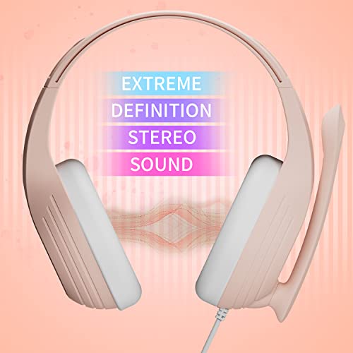 Anivia A9S Computer Headsets Over Ear Headphones Wired Gaming Headset with Microphone, Stereo Surround Sound for PC, Xbox One, PS5, PS4, Switch - Rose Gold Pink