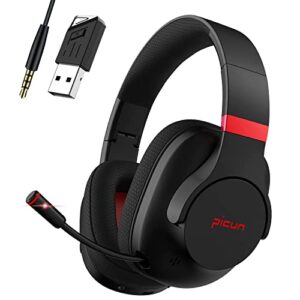 picun 2.4ghz/bluetooth wireless gaming headset for pc, ps5, ps4, bluetooth headphones with retractable noise-cancelling microphone, soft memory foam over-ear headsets for cell phone, laptop, computer