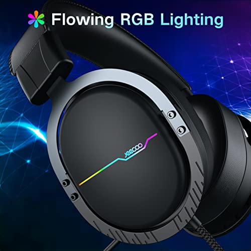 Jeecoo J75 USB Gaming Headset for PC - 7.1 Surround Sound, Retractable Clear Microphone, Ultra-Soft Memory Foam Ear Pads, Flowing RGB Lighting - Compatible with Laptops Desktop Computers