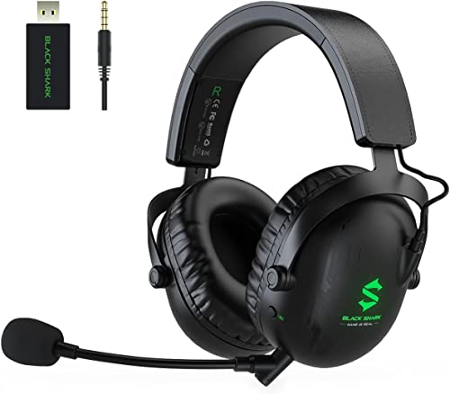 Black Shark Wireless Gaming Headset with Detachable Ultra Clear Microphone - Bluetooth 5.2 - Wired 3.5MM - 2.4 Ghz Wireless 3 Modes, Hi-Fi 7.1 Sound Over Ear for PC, PS5, PS4, Xbox One, Switch Gamer