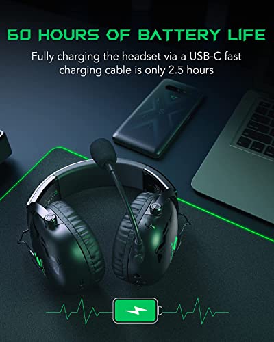 Black Shark Wireless Gaming Headset with Detachable Ultra Clear Microphone - Bluetooth 5.2 - Wired 3.5MM - 2.4 Ghz Wireless 3 Modes, Hi-Fi 7.1 Sound Over Ear for PC, PS5, PS4, Xbox One, Switch Gamer