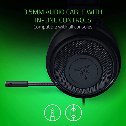 Razer Kraken - Cross-Platform Wired Gaming Headset (Custom Tuned 50mm Drivers, Unidirectional Microphone, 3.5mm Cable with in-line Controls, Cross Platform Compatible) Black