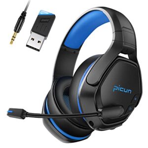 picun pg-01 wireless gaming headset for pc, ps5, ps4, macbook, 2.4ghz bluetooth gaming headphones with microphone for laptop, computer, 3d surround sound - dynamic eq driver - soft memory earmuffs