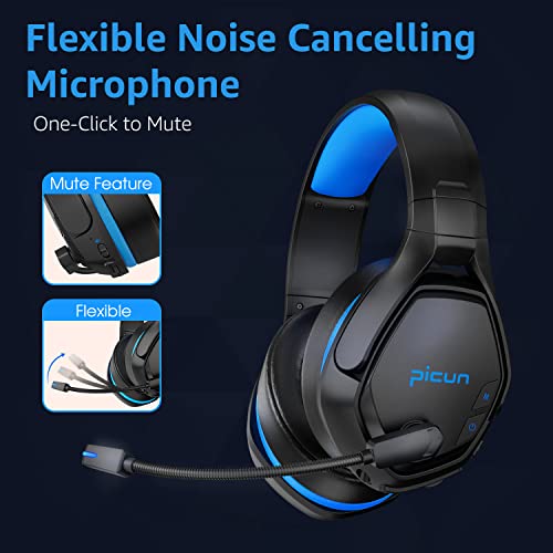 Picun PG-01 Wireless Gaming Headset for PC, PS5, PS4, MacBook, 2.4Ghz Bluetooth Gaming Headphones with Microphone for Laptop, Computer, 3D Surround Sound - Dynamic EQ Driver - Soft Memory Earmuffs