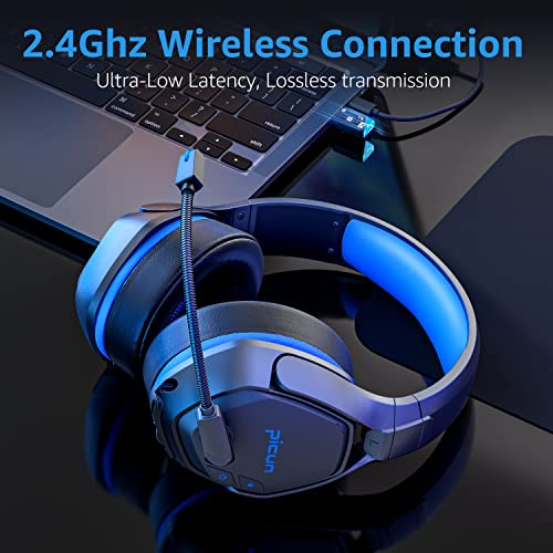 Picun PG-01 Wireless Gaming Headset for PC, PS5, PS4, MacBook, 2.4Ghz Bluetooth Gaming Headphones with Microphone for Laptop, Computer, 3D Surround Sound - Dynamic EQ Driver - Soft Memory Earmuffs