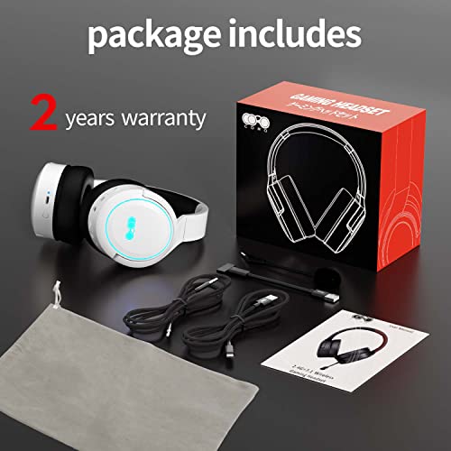 Meseto Wireless Gaming Headset with Microphone, Gaming Headset Stereo Surround Sound, Foldable Headset with Comfortable Protein Earpads, Wireless for PS5, PS4, PC, Mac, Android and Switch - White