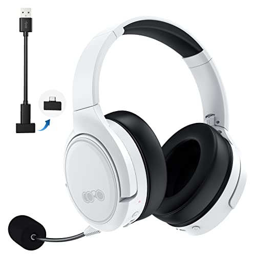 Meseto Wireless Gaming Headset with Microphone, Gaming Headset Stereo Surround Sound, Foldable Headset with Comfortable Protein Earpads, Wireless for PS5, PS4, PC, Mac, Android and Switch - White