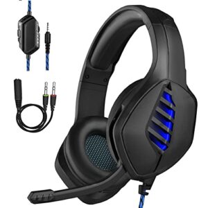 targeal gaming headset with microphone - for pc, ps4, ps5, switch, xbox one, xbox series x|s - 3.5mm jack gamer headphone with noise canceling mic - black&blue