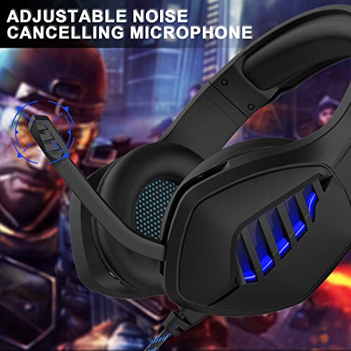 targeal Gaming Headset with Microphone - for PC, PS4, PS5, Switch, Xbox One, Xbox Series X|S - 3.5mm Jack Gamer Headphone with Noise Canceling Mic - Black&Blue