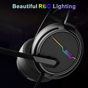 Jeecoo V20U USB Pro Gaming Headset for PC - 7.1 Surround Sound Headphones with Noise Cancelling Microphone- Memory Foam Ear Pads RGB Lights for Laptops