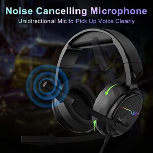 Jeecoo V20U USB Pro Gaming Headset for PC - 7.1 Surround Sound Headphones with Noise Cancelling Microphone- Memory Foam Ear Pads RGB Lights for Laptops