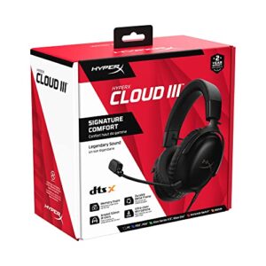 HyperX Cloud III – Wired Gaming Headset, PC, PS5, Xbox Series X|S, Angled 53mm Drivers, DTS, Memory Foam, Durable Frame, Ultra-Clear 10mm Mic, USB-C, USB-A, 3.5mm – Black