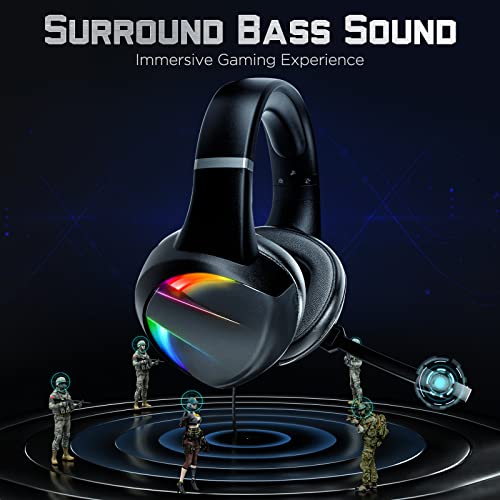 Gaming Headset for PS4, PS5, PC, Xbox One, PS4 Headset with Noise Cancelling Mic, Premium Stereo, Lightweight Comfortable Earmuffs, RGB Light