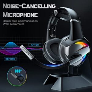 Gaming Headset for PS4, PS5, PC, Xbox One, PS4 Headset with Noise Cancelling Mic, Premium Stereo, Lightweight Comfortable Earmuffs, RGB Light