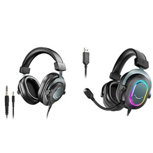 fifine pc gaming headset and studio headphones, wired headphones with microphone-7.1 surround sound for laptop with eq mode, rgb, soft ear pads,monitor headphones for streaming podcast (h6+h8)