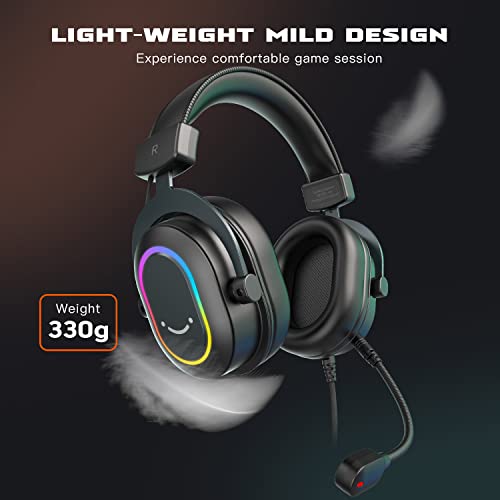 FIFINE PC Gaming Headset and Studio Headphones, Wired Headphones with Microphone-7.1 Surround Sound for Laptop with EQ Mode, RGB, Soft Ear Pads,Monitor Headphones for Streaming Podcast (H6+H8)