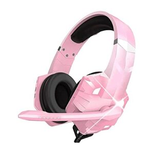 mxjcc gaming headset pink for noise cancelling over ear headphones with microphone led light mic for laptop (color : pink)