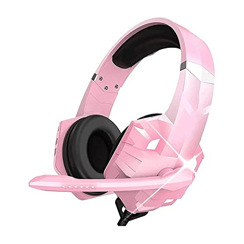 MXJCC Gaming Headset Pink for Noise Cancelling Over Ear Headphones with Microphone LED Light Mic for Laptop (Color : Pink)