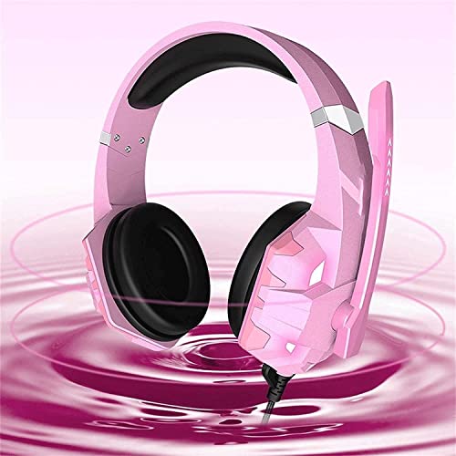 MXJCC Gaming Headset Pink for Noise Cancelling Over Ear Headphones with Microphone LED Light Mic for Laptop (Color : Pink)