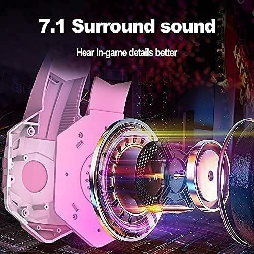 MXJCC Gaming Headset Pink for Noise Cancelling Over Ear Headphones with Microphone LED Light Mic for Laptop (Color : Pink)