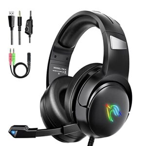 yinsan gaming headset for ps4 ps5 xbox series x|s xbox one pc gaming headphones for nintendo switch with stereo surround sound rgb light over ear wired gamer headset with flip-to-mute microphone