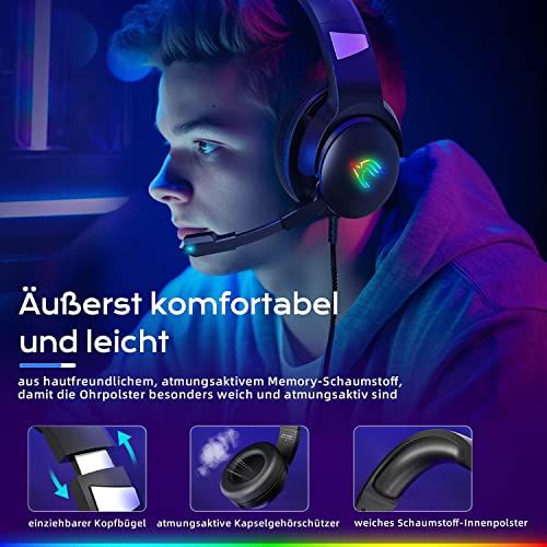 YINSAN Gaming Headset for PS4 PS5 Xbox Series X|S Xbox One PC Gaming Headphones for Nintendo Switch with Stereo Surround Sound RGB Light Over Ear Wired Gamer Headset with Flip-to-Mute Microphone