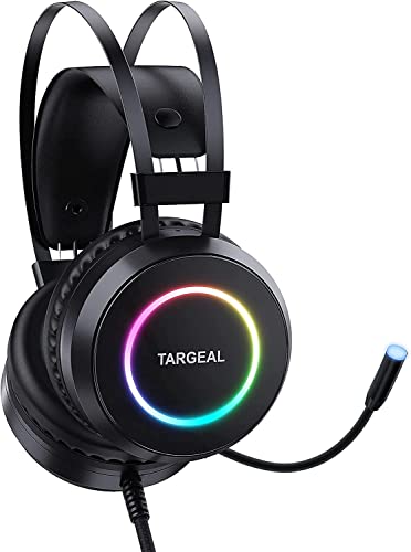 targeal USB Headset with Microphone for PC, PS5, PS4, Switch, Laptop, Tablet, Mobile Phone - 7.1 Surround Sound Wired Gamer Headphone with Noise Canceling Mic - 4 Modes RGB