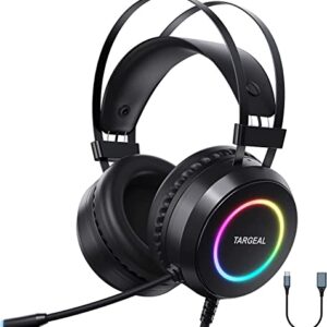 targeal USB Headset with Microphone for PC, PS5, PS4, Switch, Laptop, Tablet, Mobile Phone - 7.1 Surround Sound Wired Gamer Headphone with Noise Canceling Mic - 4 Modes RGB